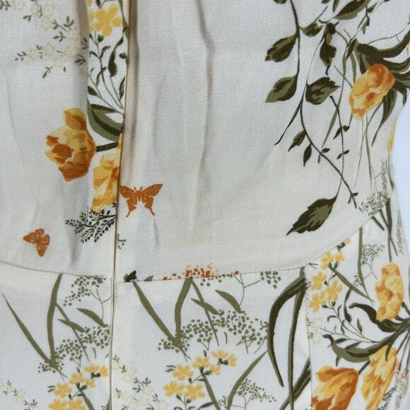 Reformation Pearl Dress Aurora Floral Cream Ivory Orange Gold Puff Sleeve Midi 8 - Picture 6 of 10